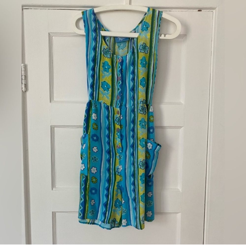 Vintage Blue and Green Floral Patterned Romper